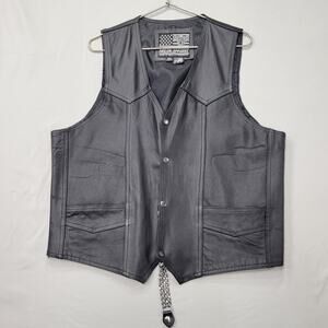 Dream Apparel Mens Leather Motorcycle Vest Size 46 USA Bikers Chain Style Adjust